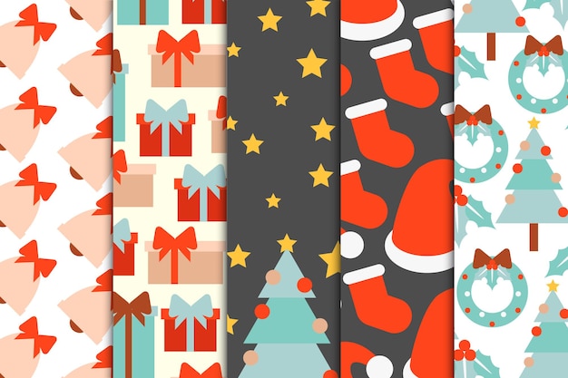 Conjunto de colección de patrones sin fisuras de tema de Navidad en ilustración de vector aislado