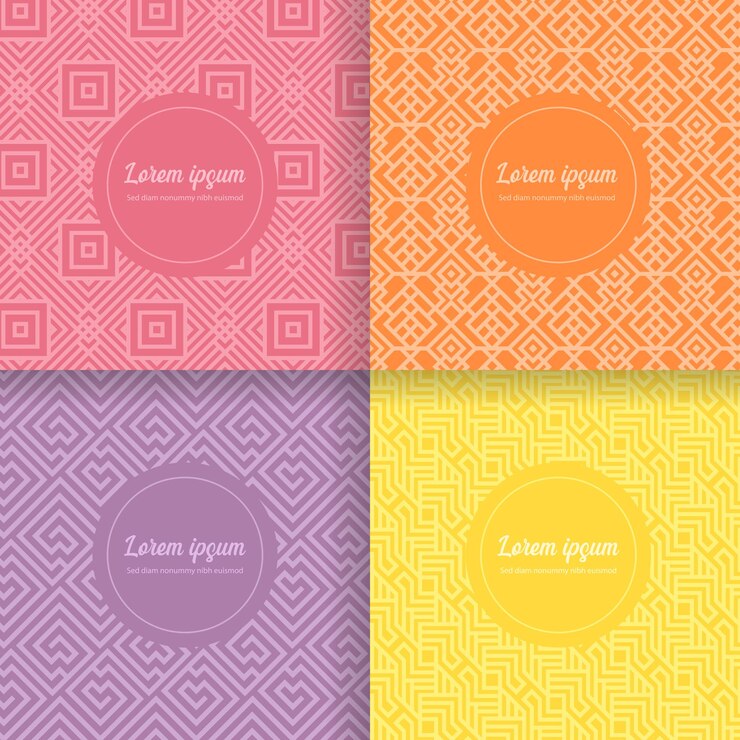 conjunto de colección de patrones sin fisuras de vector geométrico de fondos coloridos con banners mínimos de moda
