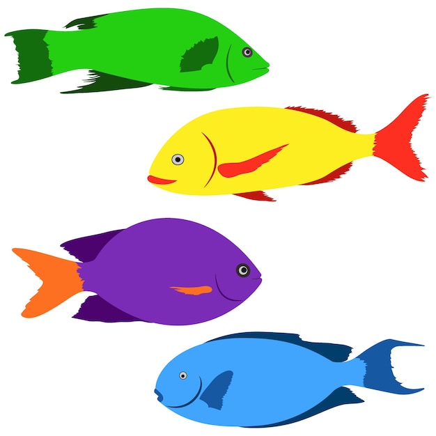 Conjunto de colección de peces de dibujos animados lindo aislado sobre fondo blanco