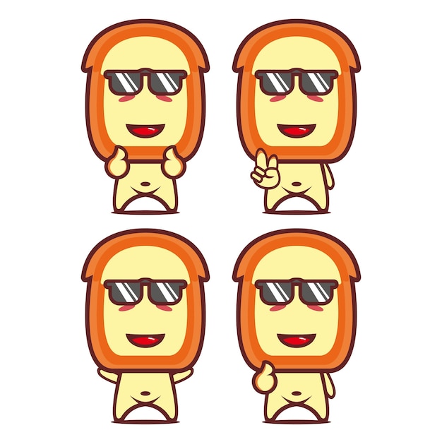 Conjunto de colección de personaje de diseño de mascota de pan lindo aislado en un fondo blanco