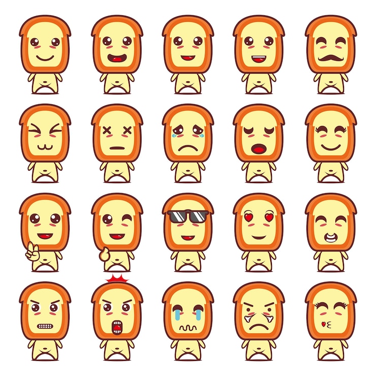 Vector conjunto de colección de personaje de diseño de mascota de pan lindo aislado en un fondo blanco
