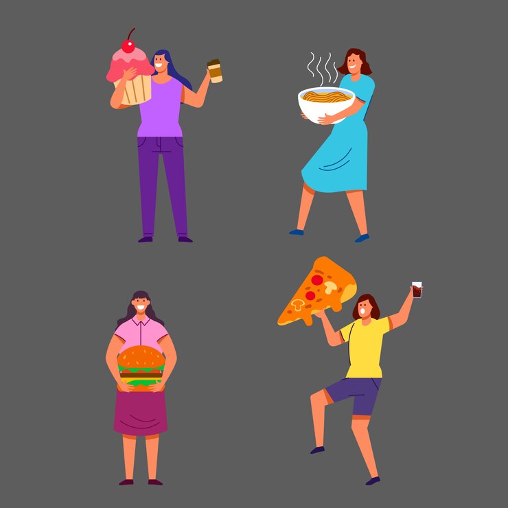 Vector conjunto de colección de personaje plano de mujer traer comida