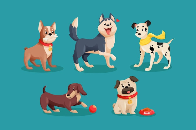 Vector conjunto de colección de personajes de dibujos animados lindo perro