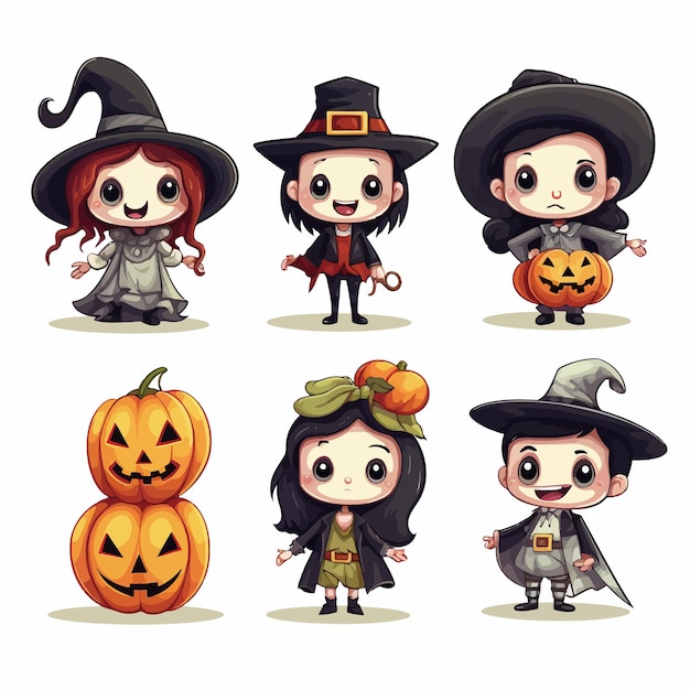 Conjunto de colección de personajes de halloween de dibujos animados vectoriales