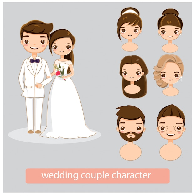 Vector conjunto de colección de personajes de pareja de boda