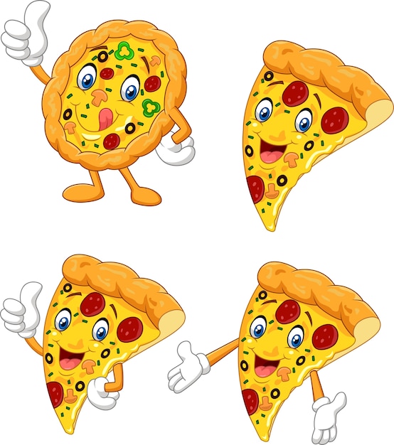 Conjunto de colección de pizza divertida de dibujos animados