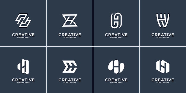 Conjunto de colección de plantilla de letra h. logotipo de forma de arte plano y lineal inicial h