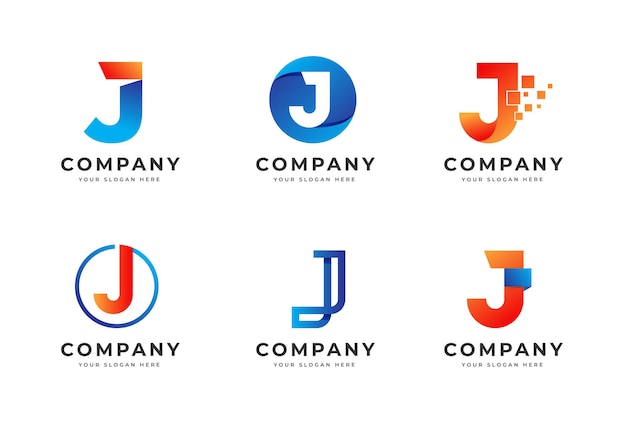 Conjunto de colección de plantillas de diseño de logotipo de letra J creativa