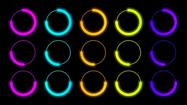 Conjunto Colección Progreso Carga Barra Iluminación Resplandor Estilo Diseño Vectorial