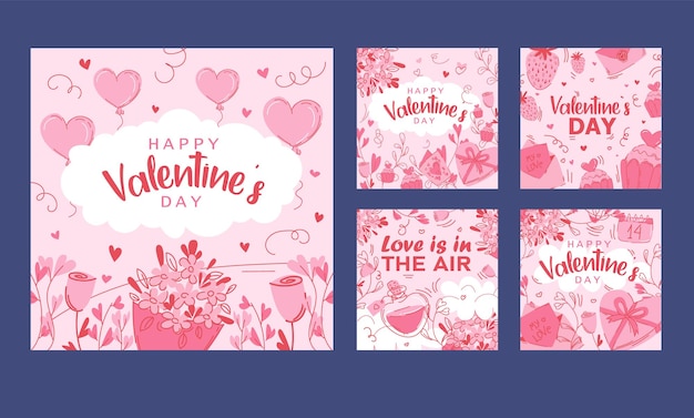 Conjunto de colección de publicaciones de instagram del día de san valentín