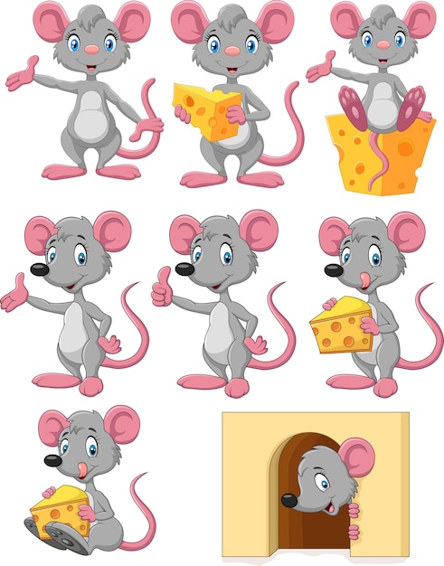 Conjunto de colección de ratón divertido de dibujos animados