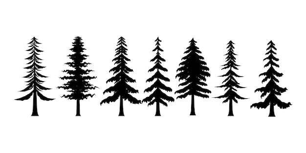 Conjunto de colección de silueta de árbol forestal
