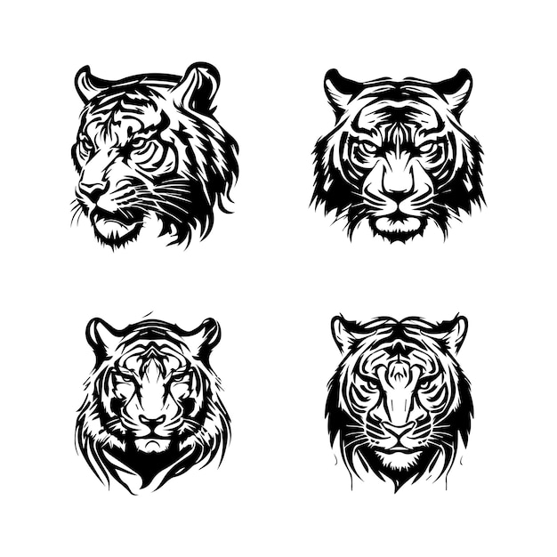 conjunto de colección de silueta de logotipo de tigre ilustración dibujada a mano