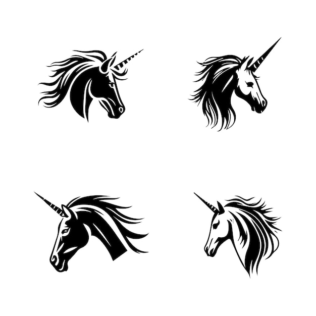 conjunto de colección de silueta de logotipo de unicornio ilustración dibujada a mano