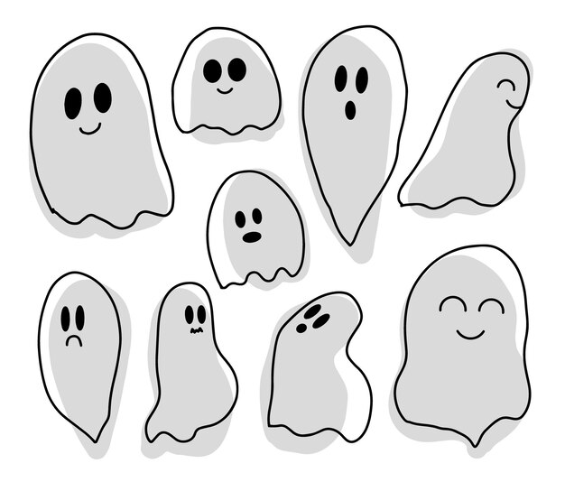 Vector conjunto de colección de siluetas de fantasmas de halloween para decoración navideña