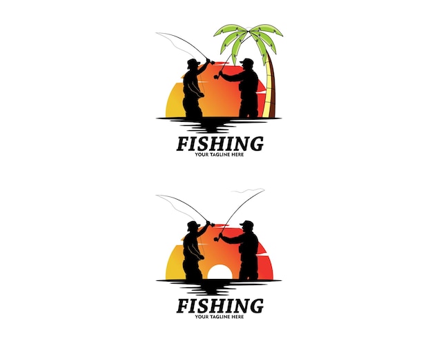 Vector conjunto de colección de siluetas de logos de pesca en el mar