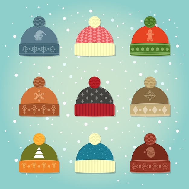 conjunto de colección de sombreros de invierno