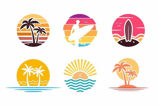 Conjunto de colección summer vacation and surf logo