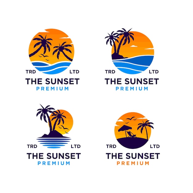 Conjunto de colección sunset beach logo diseño ilustración