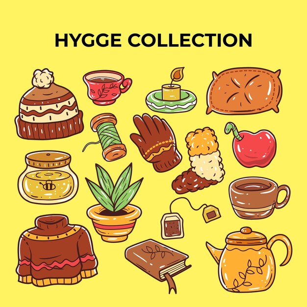 Conjunto de colección de vectores dibujados a mano hygge