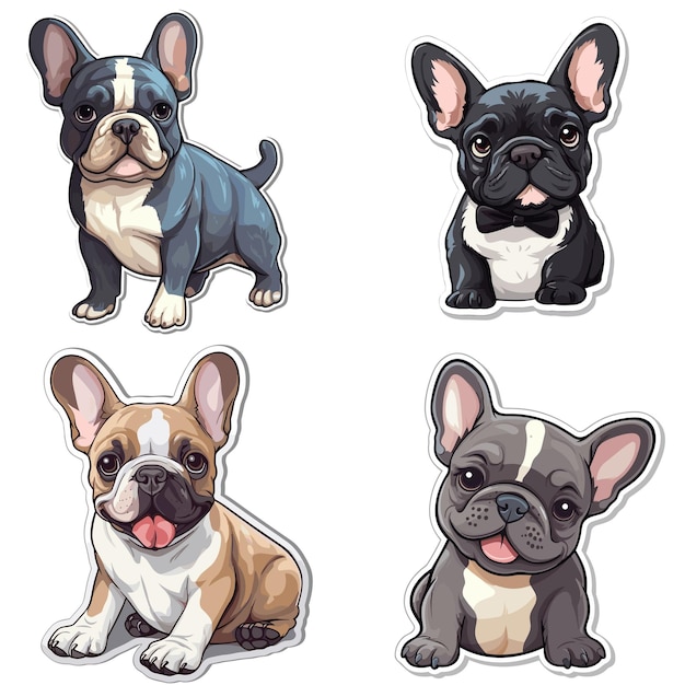 Conjunto de colección de vectores de perros y cachorros bulldog francés