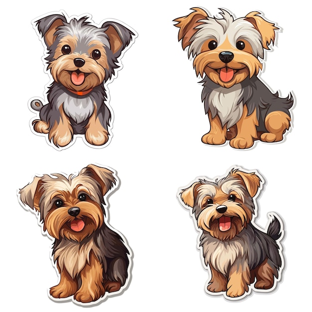 Conjunto de colección de vectores de perros y cachorros yorkshire terrier