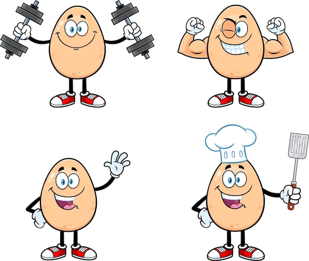 Conjunto de colección de vectores de personaje de mascota de dibujos animados de huevo aislado sobre fondo blanco