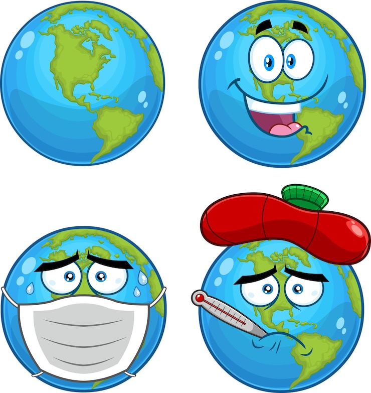Vector conjunto de colección de vectores de personajes de dibujos animados de globo terráqueo aislado sobre fondo blanco