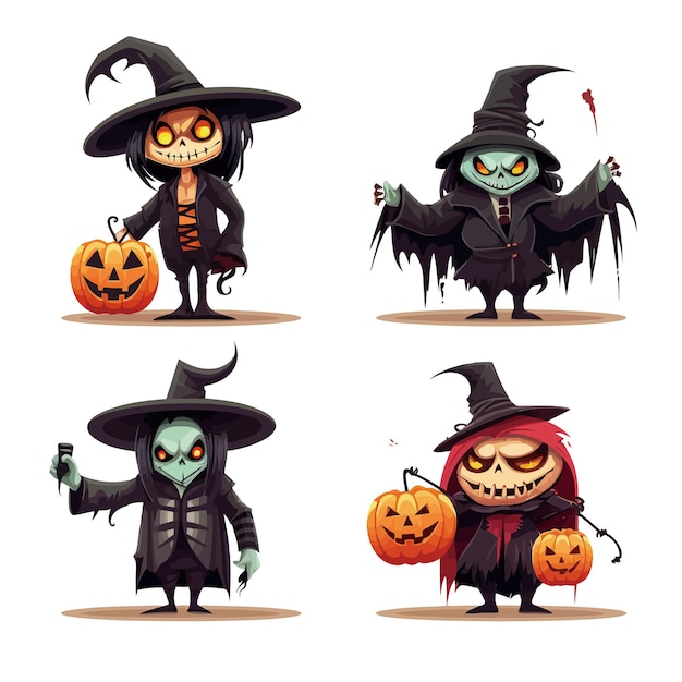 Conjunto de colección de vectores de personajes de dibujos animados de halloween