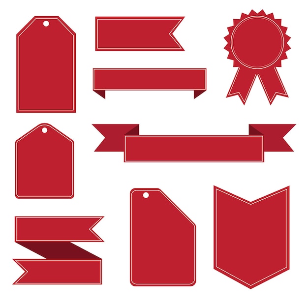 Vector conjunto de colección de vectores de plantilla de insignias y etiquetas rojas de colección de etiquetas de ticker de insignia de promoción conjunto de banner de compras