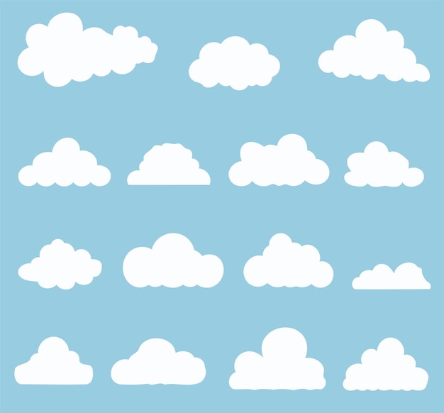 conjunto de colección vectorial de nube blanca con fondo azul claro