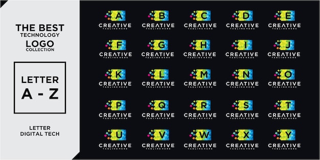 Conjunto de colecciones de diseño de logotipos geométricos digitales de letra A - Z. Conjunto de letra abstracta diseño de logotipo de bufete de abogados az, iconos para negocios de lujo, elegante y aleatorio
