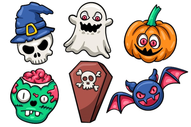 Conjunto de colecciones de elementos de Halloween dibujados a mano Vector aislado