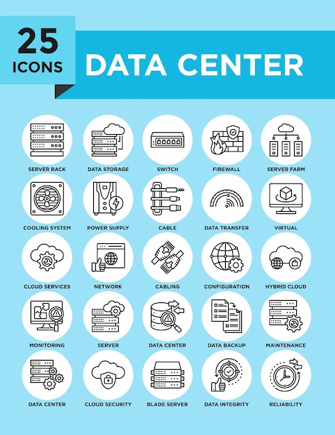 Conjunto de colecciones de iconos del centro de datos
