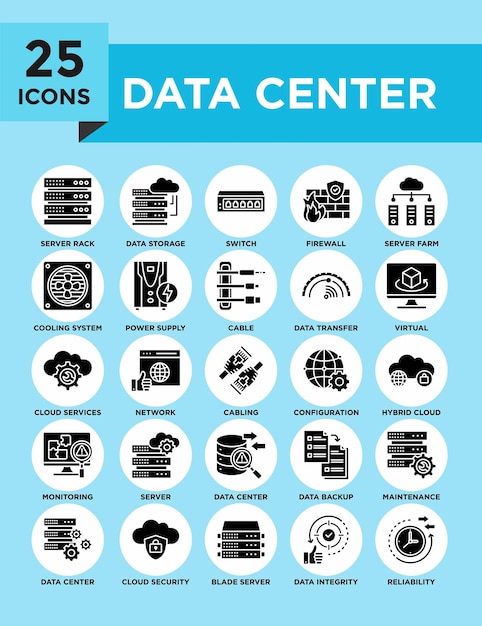 Conjunto de colecciones de iconos del centro de datos