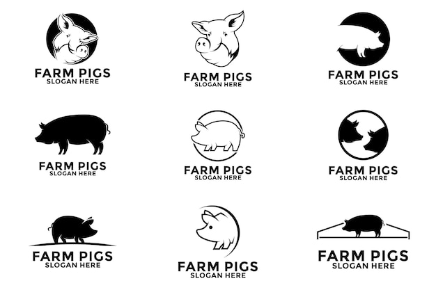 Conjunto de colecciones de iconos de diseño vectorial del logotipo de Farm Pigs Pig Farm