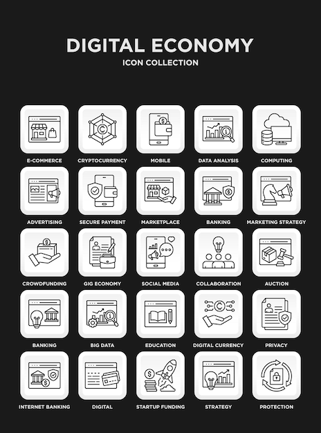 Conjunto de colecciones de iconos de la economía digital