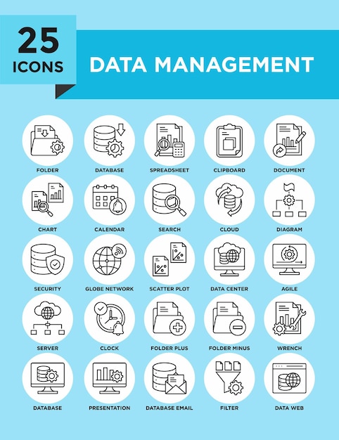 Conjunto de colecciones de iconos de gestión de datos