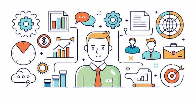 Conjunto de colecciones de iconos de gestión de ventas Vector de línea simple