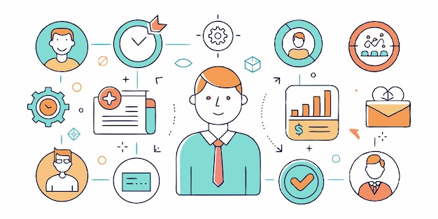 Conjunto de colecciones de iconos de gestión de ventas Vector de línea simple
