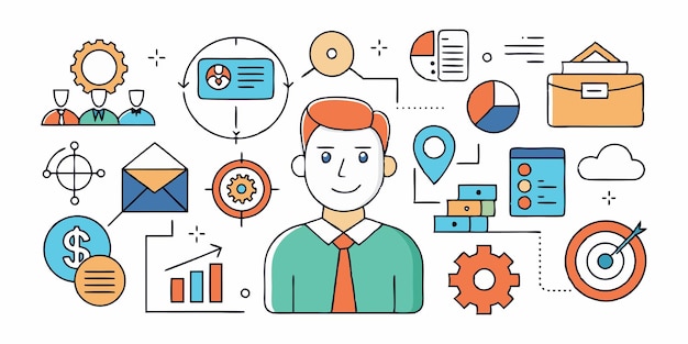 Conjunto de colecciones de iconos de gestión de ventas Vector de línea simple