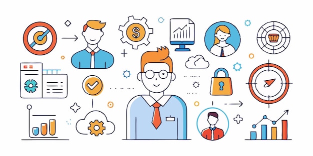 Conjunto de colecciones de iconos de gestión de ventas Vector de línea simple
