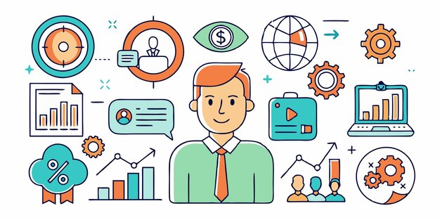 Conjunto de colecciones de iconos de gestión de ventas Vector de línea simple