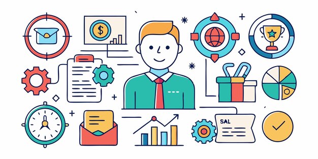 Conjunto de colecciones de iconos de gestión de ventas Vector de línea simple