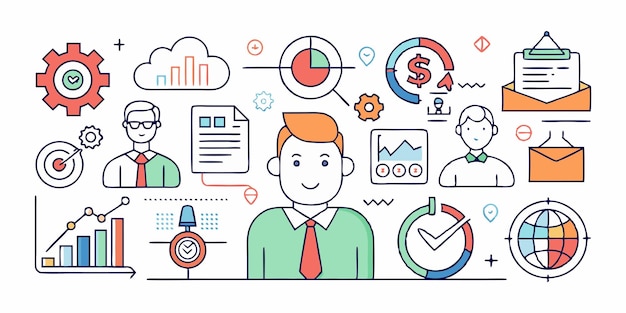 Conjunto de colecciones de iconos de gestión de ventas Vector de línea simple