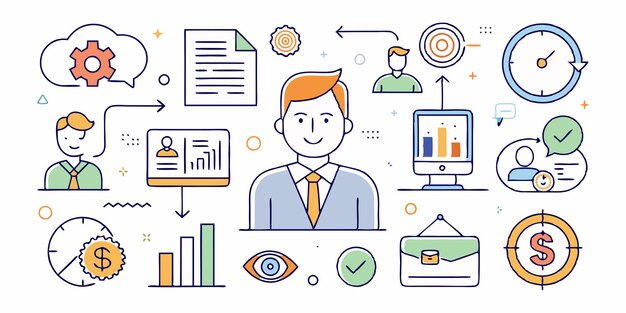 Conjunto de colecciones de iconos de gestión de ventas Vector de línea simple
