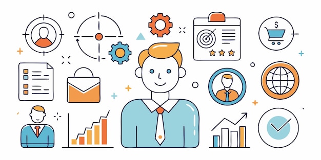 Conjunto de colecciones de iconos de gestión de ventas Vector de línea simple