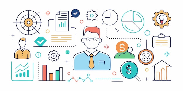 Conjunto de colecciones de iconos de gestión de ventas Vector de línea simple