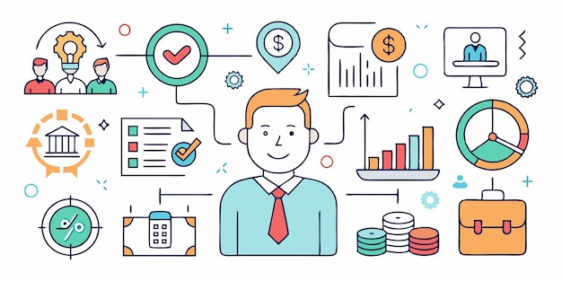 Conjunto de colecciones de iconos de gestión de ventas Vector de línea simple
