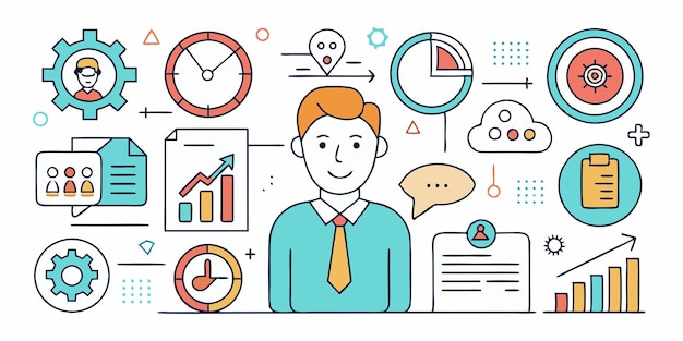 Conjunto de colecciones de iconos de gestión de ventas Vector de línea simple